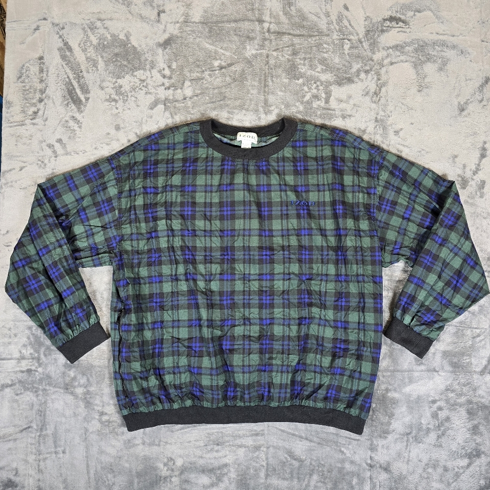 Vintage Izod Golf Plaid Pullover Windbreaker Size XL